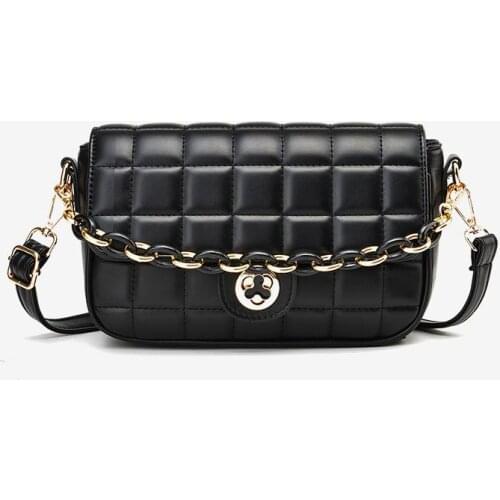 Elegant Womens Chain Handbag PU Leather Sew Stitching Small Square womens Metal Lock Cover Shoulder Messenger Bag