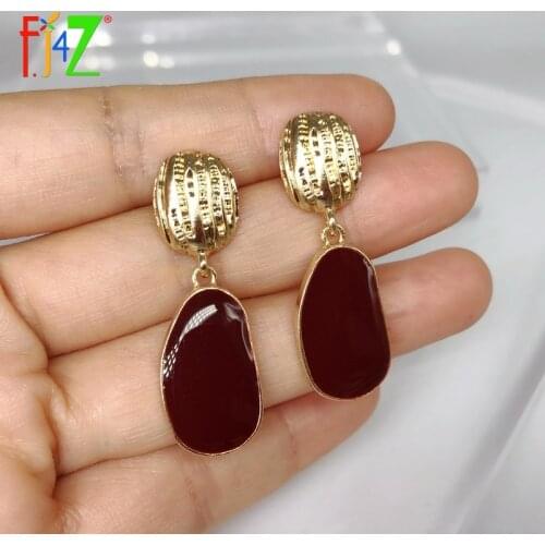 F.J4Z Golden Dangle Earrings Geometric Enamel Anti-allergy Statement Charm Party Jewelry boucle d'oreille femme Anti-allergy