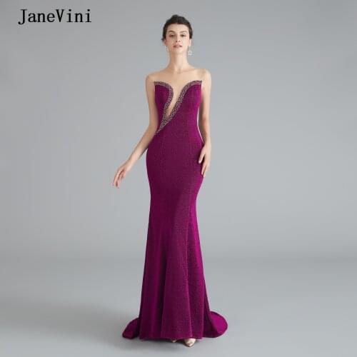 JaneVini Sexy Mermaid Long Evening Dresses 2019 O Neck Cap Sleeves Illusion Back Glitter Formal Gown for Women Robes De Soirees