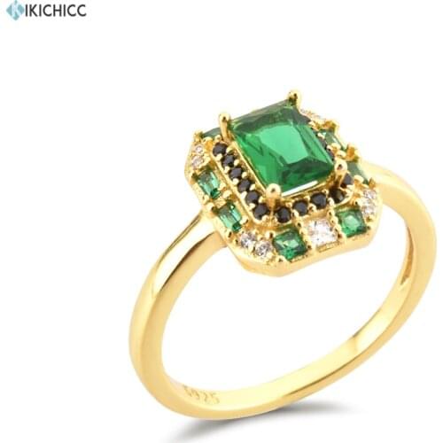 KIKICHICC 925 Sterling Silver Gold Clear Gold Green Zircon Pave Rings Big Size Women Luxury Women Rock Punk Jewelry Gift Fashion