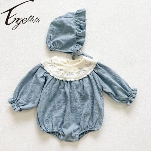 Engepapa Embroidered Flower Newborn Baby Girl Princess Romper+Ruffle Hat 2pcs Jumpsuit Solid Cotton Infant Baby Clothes Outfit