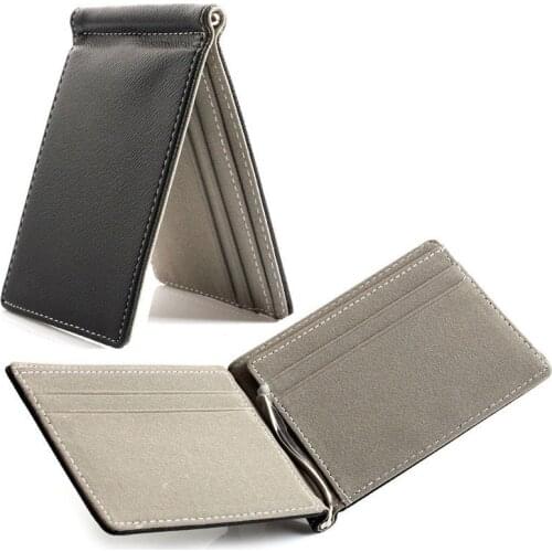 Faux Leather Slim Men Credit Card Wallet Money Clip Contract Color Simple Design Burnished Edges Brand New Men Bifold Wallets