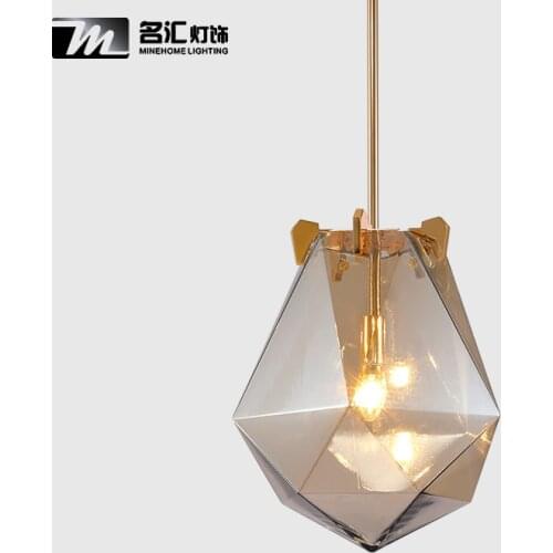 Creative Designer Glass Diamond Pendant Light Post Modern Rhombus Hanging Glass Lamp For Bar Restaurant Dining Room Living Room