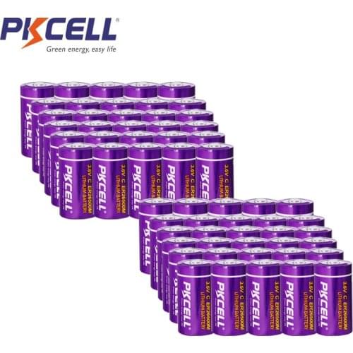 100PCS PKCELL 6500MAH 3.6V C size ER26500M Lithium Batteries Li-SOCl2 (Power Type) ER26500 battery