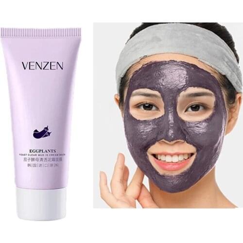 60g Eggplant Yeast Fresh Mud Mask Whitening Brighten Oil Control Acne Blackhead Deep Cleaning Facial Moisturizing Care
