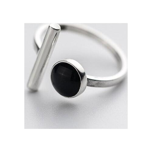 MloveAcc 100% 925 Sterling Silver Fine Jewelry 925 Rings Black Bar Ring Adjustable Size Party Fashion Ring