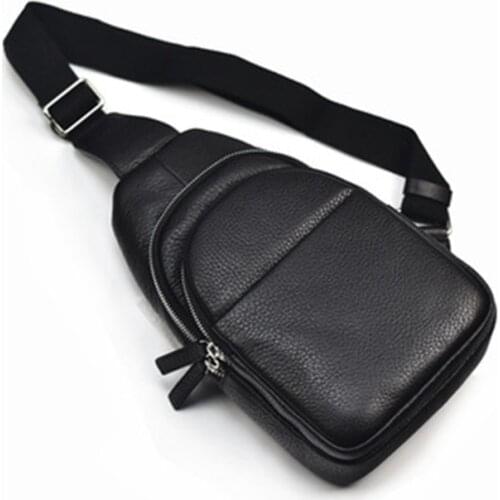 Mens chest bag top layer cowhide messenger bag fashion casual mens bag shoulder bag natural leather retro small backpack