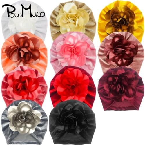 Powmuco Soft Skin-friendly Warm Baby Girls Indian Hat Solid Color Handmade Floral Newborn Cap Kids Headwear Clothing Decoration