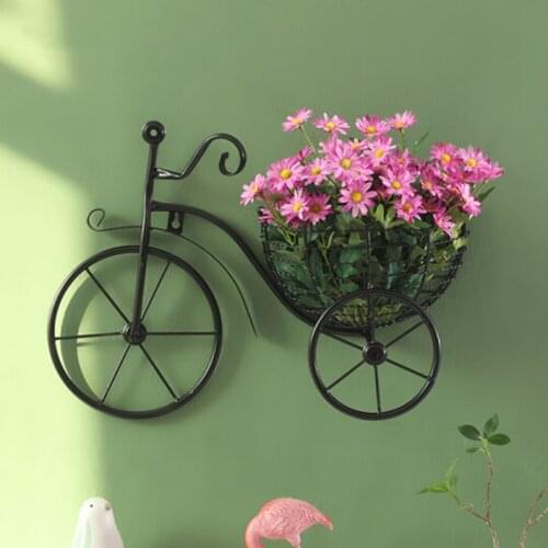 Bicycle Flower Basket Wall Art Wall Mount Hanging Flawer Rack Unique Art Ornaments Classic Retro Style for Home MUMR999