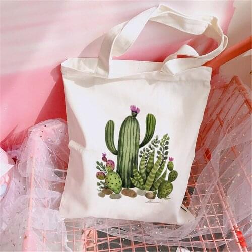 2021 New Cactus Womens Casual Canvas Shoulder Bag Shopping Bag Cotton Cloth Lady Handbag Eco Reusable Large Tote Shopper Bags