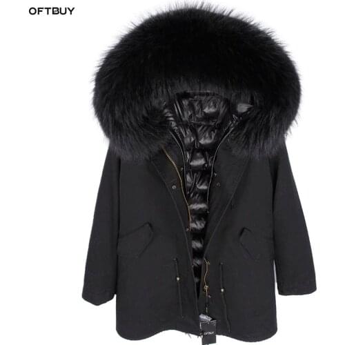 OFTBUY 2020 Real Fur Coat Winter Jacket Women Long Parka Natural fox Fur Collar Hood faux Fur Liner loose coat ins fashion new