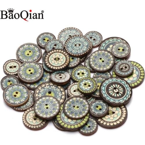 50pcs/lot 15/20/25mm Natural Wooden Round Painted Sewing Button For Clothing Decoration Scrapbook Diy Home Sewing Accessories