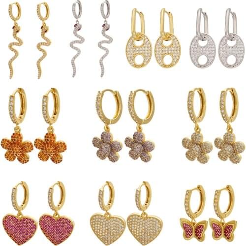 ZHUKOU 2020 NEW creative gold/silver color Flowers/heart/butterfly small hoop earrings CZ crystal hoop earring with charms VE260