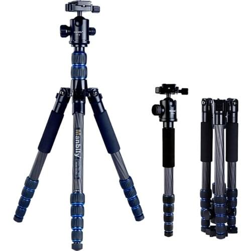 Manbily CZ-302 Tripod Monopod Professional Carbon Fiber Portable Reflex Travel SLR Camera Stand Blue