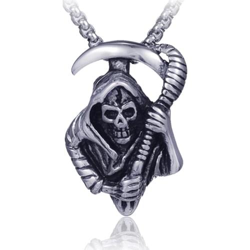Vintage hip hop necklace men erkek kolye Box chain punk gothic stainless steel Death Scythe pendant jewelry free shiping