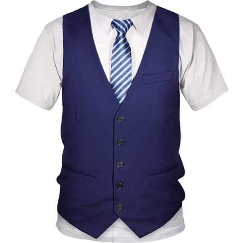 Funny fake suit 3D T-shirt, Tuxedo Bow T-shirt, 3D printed mens T-shirt, will see fashion street style fake suit T-shirt vest