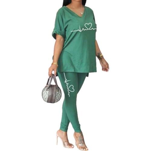 New Summer L 2 Piece Set Women Causa Tracksuit Sports Suits Short Sleeve Top +Pants Trouser Outfits Jogging Femme Clothes
