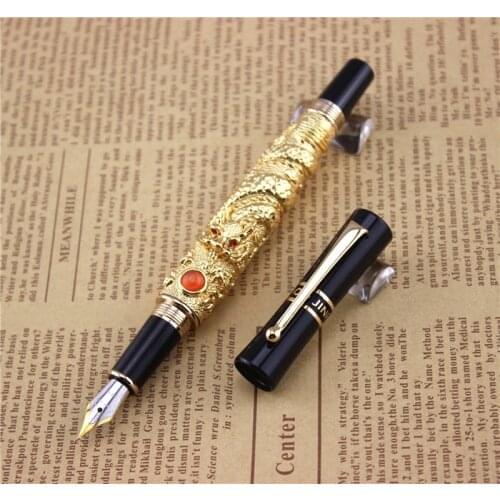 Golden JINHAO free shipping fountain pen dragon pens High quality metal pen school office study materials business gift 006