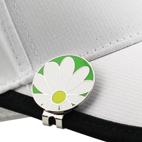 1.18" Sunflower Golf Ball Mark w Magnetic Golf Hat Clip Green White Flower Golf Training Aids For Golfer Drop Ship