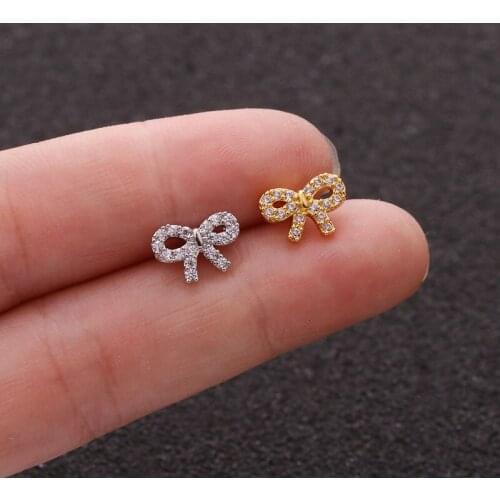 1PC Cz Curved Cartilage Piercing Jewelry 20g Stainless Steel Helix Earring Tragus Rook Conch Screw Back Stud