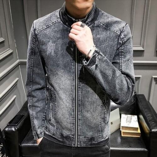 2020 New Winter Mens Thick Warm Jacket Korean Slim Fit Stand Collar Denim Jacket Casual Zipper Long Sleeve Jean Jacket Plus Size