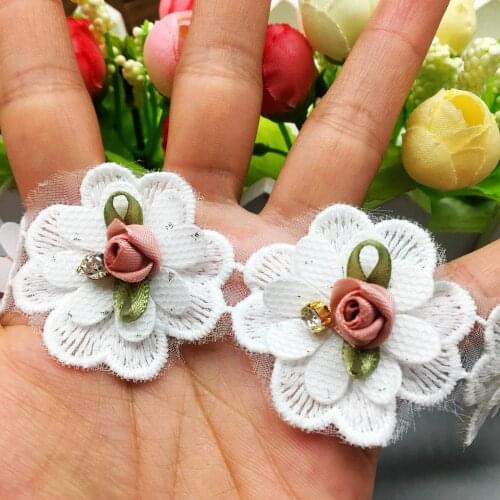 20X Soluble Rose Flowers Cotton Embroidered Lace Trim Ribbon Fabric Handmade Garment Sewing Craft Wedding Dress DIY Decoration