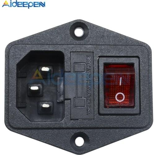 1Pcs AC 250V 10A Black Red Power Socket 3-Pin Terminal With Fuse Holder Rocker Power Socket Red Light 3P Terminal
