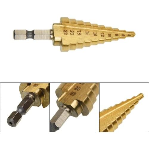 4-22mm HSS Hex Titanium Hole Cutter Cone Step Drill Bit Step Drill Deburring Chamfering Hole Enlargement Drill Bit