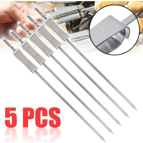 5pcs Reusable Vegetable Meat Holder Stainless Steel Barbecue Forks Pin Flat Skewers Outdoor Cooking BBQ Tools