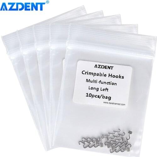 5 Packs AZDENT Dental Orthodontic Crimpable Hooks Multi-Function Long Left Right 10pcs/Pack