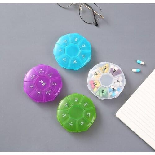 7 Grid Round Design Portable Weekly Pill Box Storage Case Pill Case Container Mini Medicine Organizer Tablet Dispenser