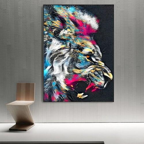 Graffiti Abstract Lion Tiger Roar Art Canvas Print Painting Animal Wall Picture Modern Living Room Home Decoration Poster