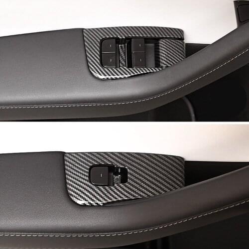 Car Accessories for Tesla Model 3 Y 2020 2021 ABS Carbon Fiber Grain Interior Window Switch Cover / Door Lock Switch Trim