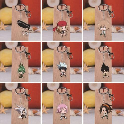 Anime Shaman King Yoh Asakura Key Chains Two-sided Keychain Cosplay Acrylic Pendant Keyring Prop