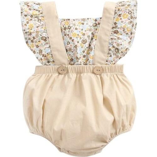 Flower Patchwork Newborn Jumpsuit Cotton Girls Rompers Fashion New Born Outfits Lovely Square Collar Kid Toddlers