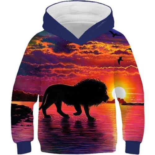 4-13 Years Old Children 3D Hoodies Cartoon Animal Lion Tiger Unicorn King Printing Boys Girls Hooded Sweatshirts Kids Pullovers