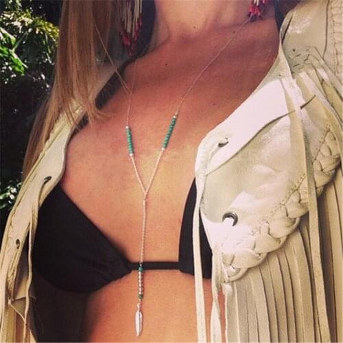 Retro Long Y Necklace Delicate Blue Beads Drop Pendant Necklaces gros collier femme 2020 bijoux Jewelry