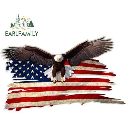 EARLFAMILY 13cm x 13cm for Bald Eagle USA American Flag Funny Car Stickers Vinyl JDM Bumper Trunk Decal Graphics Accessories