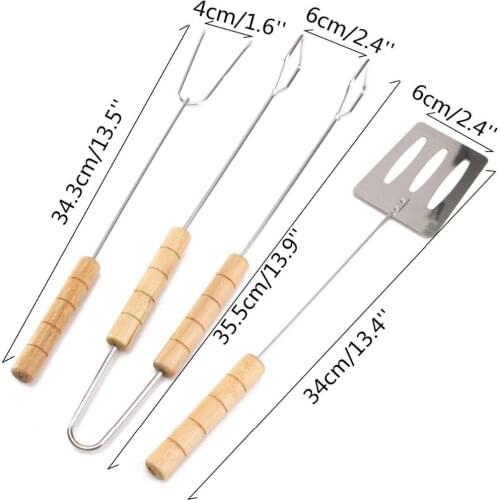 HENGHOME 3pcs Stainless Steel BBQ Roasting Grilling Tool Barbecue Fork Tongs Skewer Sets Spatula Roast Shovel Tongs Set