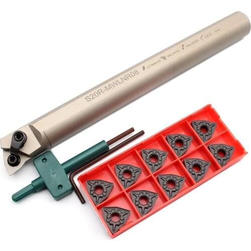10PCS WNMG080408 TM PC4125 Carbide Inserts + 1PC S20R MWLNR08 Internal Turning Tool Holder CNC Lathe Cutter Tool For Hard Steel