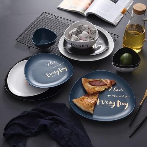 Nordic Tableware Creative Gold Ceramic Tableware Dishes Bowl Dishes Set Meal Ceramic Matte Frosted Fruit Salad Breakfast Plate