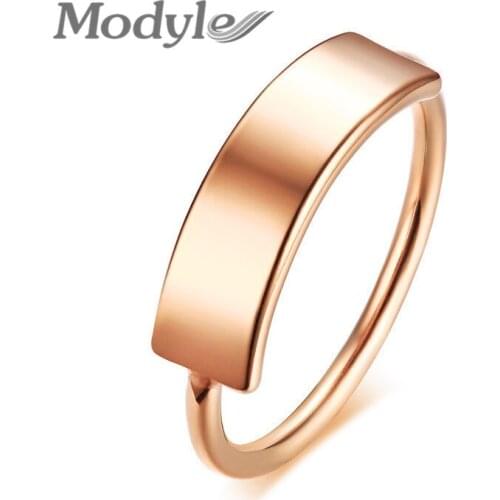 Modyle 5mm Customized Signet Ring for Women Gold Color Stainless Steel Finger Band Elegant Chic Party Jewelry Unique Gift