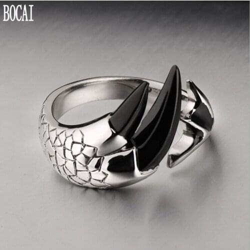 2019 New fashion simple mens ring dragon claws personality domineering 100% S925 silver ring for Men