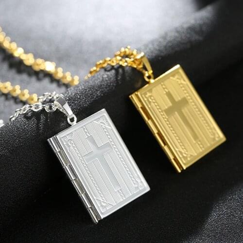 Christian Bible Box Crucible Brass Pendant Necklace Open Frame Photo Pendant Necklaces Female and Male Fashion Jewelry