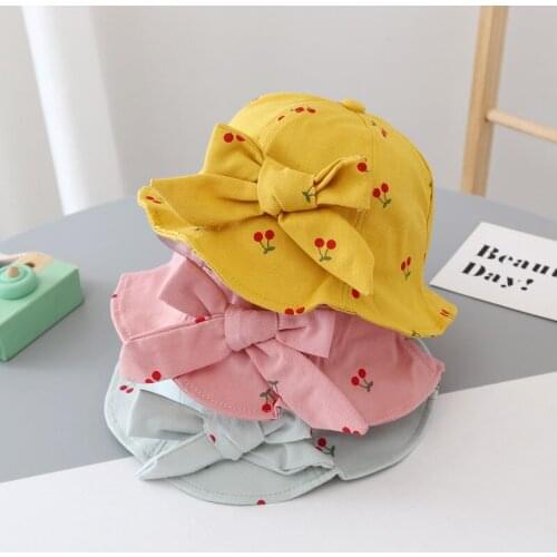Summer Baby Girls Bucket Hat Cute Bows Fruit Printed Kids Sun Hat Outdoor Toddler Children Fisherman Beach Hat