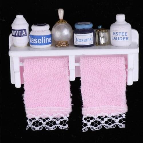 Miniature Wooden Tower Shelf Bathroom Accessory Kit 1/12 Dollhouse Decor Model