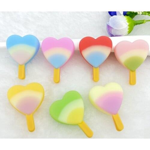 7Pcs Resin Mini summer simulation heart-shaped popsicle Flatback Cabochon Scrapbook Kawaii DIY Embellishments Accessories C77