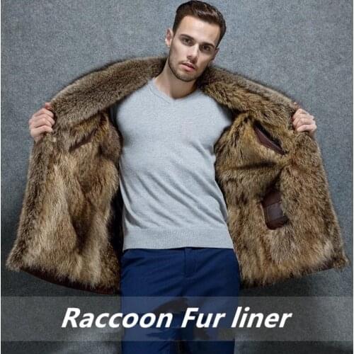 New Mans Winter Cowhide Coat Real Raccoon Fur Collar Mens Genuine Leather Winter Jacket Full Raccoon Fur liner leather jackets