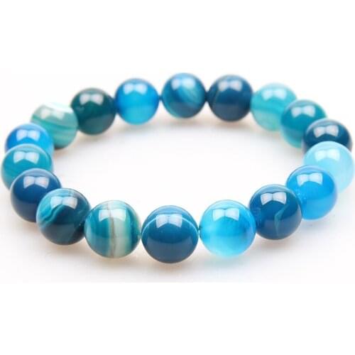 8mm 10mm 12mm 14mm Blue Stripe Agat Buddha Men Chakra Bracelets & Bangles Natural Stone Beaded Yoga Bracelet for Women Gifts