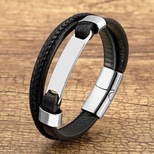 Charm Stainless Steel Metal Men Bracelet Woven Leather Rope Chain Women Bangles Fashion Couple Bracelets Jewelry Gifts